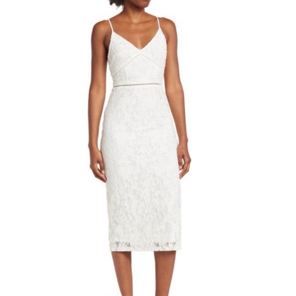 New Without Tag NSR Anthropologie White Lace Midi Dress Lace Up Back Size XS